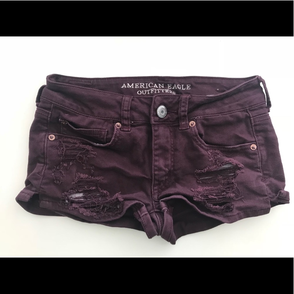 American Eagle Maroon Denim Shorts